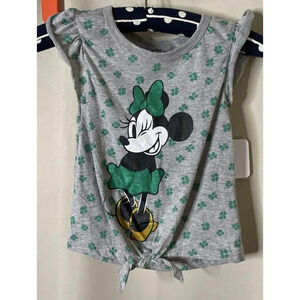 Disney Minnie Mouse Size‎ XS Gray Short Sleeve T Shirt Green 4 Leaf Clovers NEW